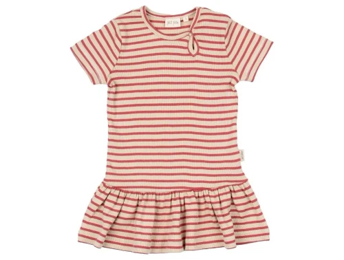 Rød og råhvid stribet sommerkjole fra Petit Piao PP309 light berry dark off white